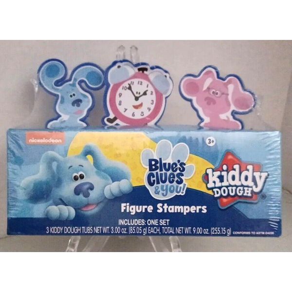 BLUE'S CLUES-Kiddy Dough Set w/ 3 Tubs & 3 Figure Stampers-Brand New-Ages 3 & up