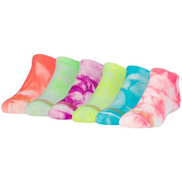 GOLDTOE Girls Liner Socks, 6-Pairs, Light Tie Dye, Youth Large