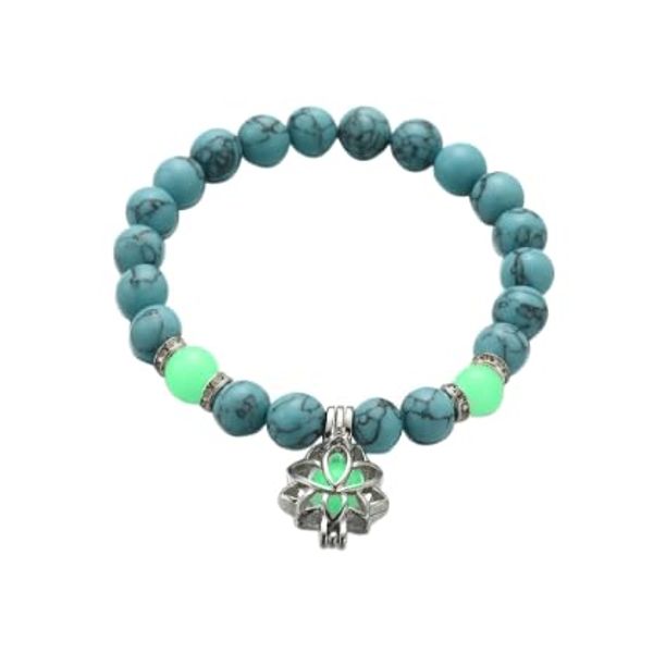 Anxiety & Destress Bracelet, Glow in The Dark Lotus Yoga Healing Stone Bracelets,Luminous Glowing in The Dark Moon Lotus Flower Shaped Charm Bracelet (J)