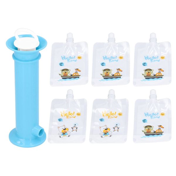 ARTOCT Baby Food Squeeze Station,Baby Food Maker with 6Pcs Reusable Baby Food Pouches,Fresh Fruit Juice Dispenser Puree Filler for Kids(Blue)