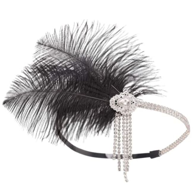 YOVEKAT Women Party Retro Feather Flapper Party Headband Accessories (Black)