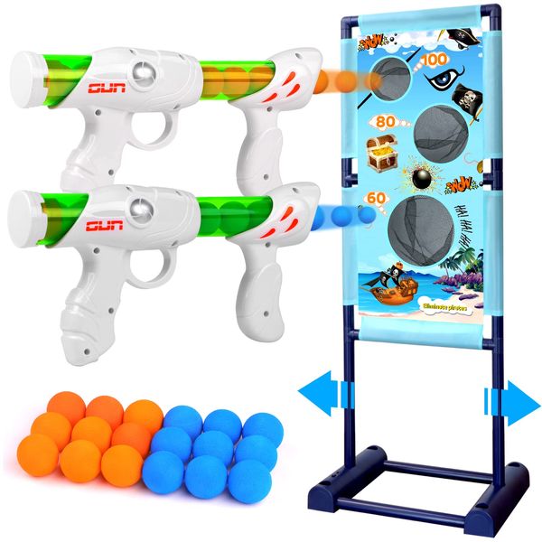 Gun Toy for 5 6 7 8 9 10 11 12 Years Old Boys Girls Best Kids Birthday Gift with Moving Shooting Target 2 Blaster Guns and 18 Foam Balls - Compatible with Nerf Toy Guns