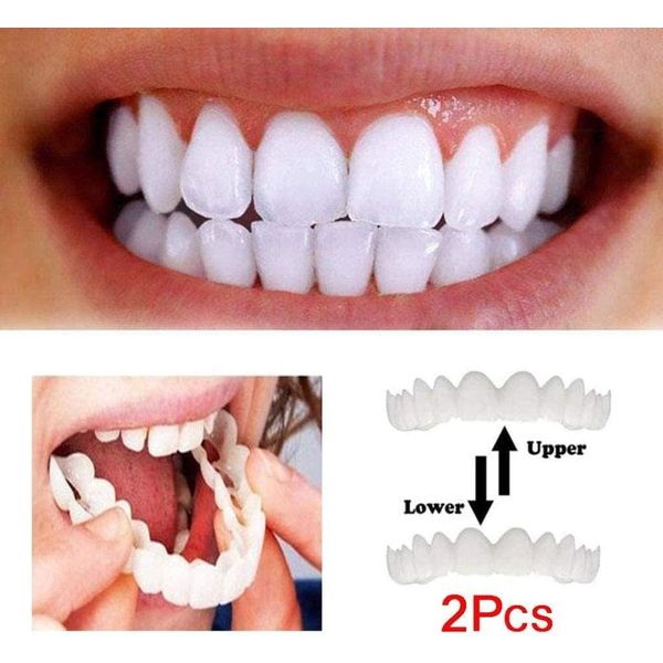 Instant Dentures, Dentures, Beauty, Cosmetic Teeth, Upper and Lower Teeth, Instant Smile False Teeth and Denture Case, Missing Dentures, Denture Repair Kit, 2 PCS