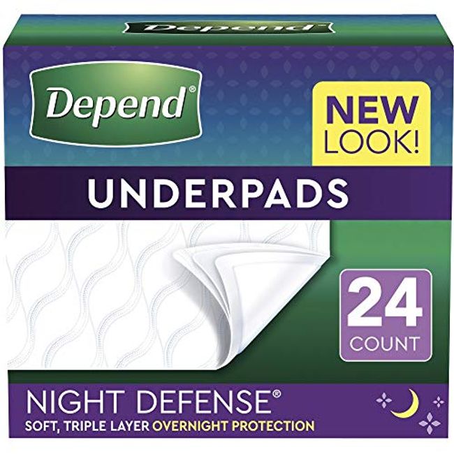 Depend Underpads (Formerly Bed Protectors) for Incontinence, Disposable, 36"x 21", Slip Resistant, Overnight Absorbency, 24 Count (2 Packs of 12) (Packaging May Vary)