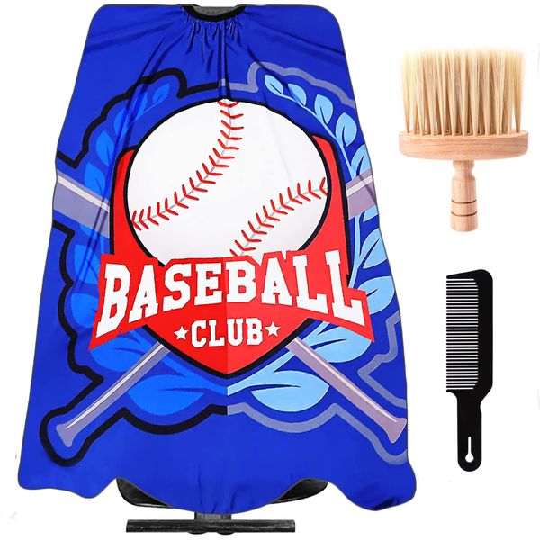 BARBERPLAN Barber Cape Set, Hairstylist Large Hairdressing Cape for Hair Cutting Cape with Neck Duster Brush,Hair Comb,Hair Cutting Accessories(Baseball Pattern)