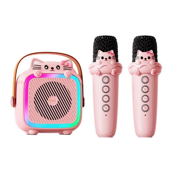 Karaoke Machine with 2 Wireless Microphones for Kids Adults,Portable Bluetooth Speaker Girls Toddlers Toy Gift for Aged 3-12 Year Birthday Parties Christmas Party - Pink