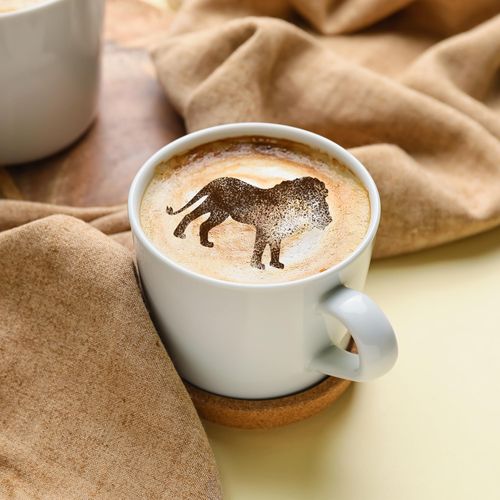 NAKLEO Coffee Stencils and Cookies Decoration 14Pcs 2.8”x2.8” and 4.3”x4.3”, Reusable Plastic Baking Templates, Animals Lion Kangaroo, Barista DIY Art Craft, Capuccino Latte Chocolate Cake Biscuit