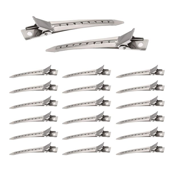 Leliafleury 50Pcs Duck Bill Hair Clips 3.35 Inch Metal Alligator Curl Clips Hair Sectioning Clips Pin Curl Clips with Holes for Hair Extensions DIY Hair Accessories, Silver