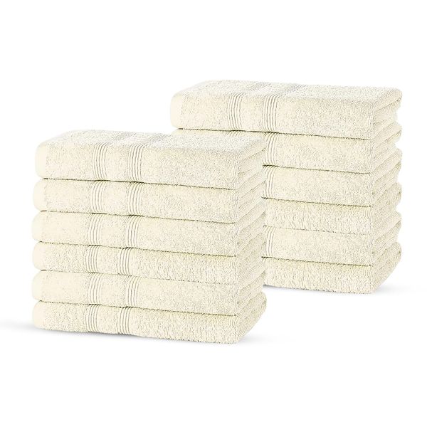 Bedding Direct Luxury Face Flannels Pack 12 | 30x30 cm Flannel Face Cloths for Washing Face | 500 GSM Egyptian Cotton Soft & Absorbent Face Towels | For Gym, Hotel & Spa - Cream
