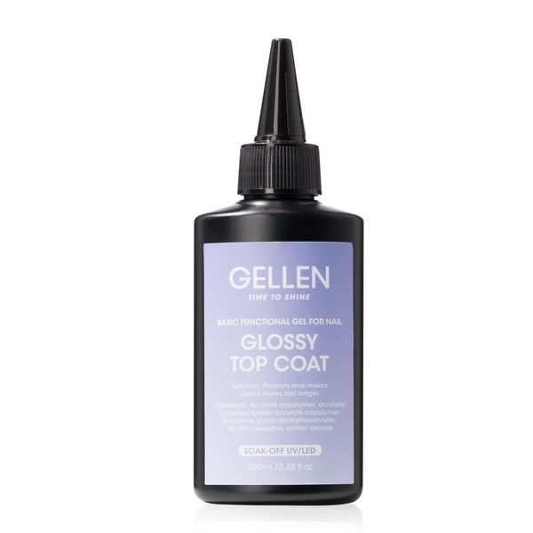 Gellen 100ml No Wipe Gel Top Coat, High Gloss Long Lasting Clear Color Gel Top Coat U V Light Cured Soak off Top Coat Gel Nail Polish, High Capacity Gel Top Coat for Salon