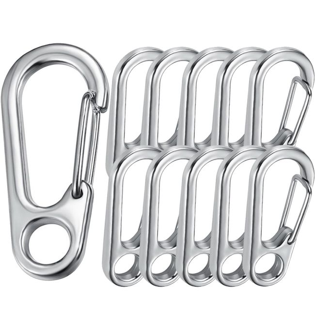 YFFSFDC Carabiner Snap Hooks, 10 Pieces, 1.8 inches (4.5 cm), Mini Carabiner, Snap Hook, SUS304 Stainless Steel, Lightweight, Durable, Stylish, Multi-functional, Spring Hook, Corrosion Resistant