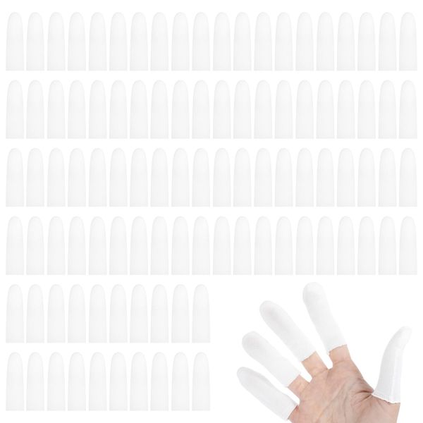 100 Pcs Cotton Finger Cots Lightweight Breathable Finger Protectors Reusable Finger Gloves for Cargo Handling Fitness Handicrafts Painting Electronic Repair Construction Gardening (White)