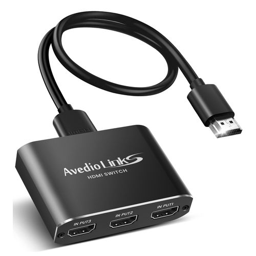 HDMI Switch 3-Port 4K@60Hz Aluminum Alloy[with 4FT HDMI 2.0 Cable], avedio Links 4K HDMI Switcher, 3 Way HDMI Selector Switch, HDMI Switch 3 in 1 Out Support HDCP 2.2, HDR 10, for PS5, PS4 (Black)