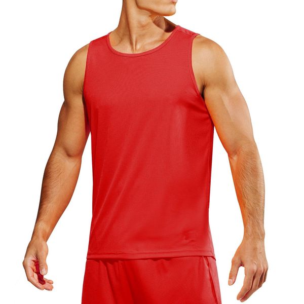 Weardear Gym Shirt Herren Training Fitness Bodybuilding Tankshirt Schnelltrocknendes Muskelshirt Sommer Unterhemd Funktionsunterhemd Laufshirt Rot M