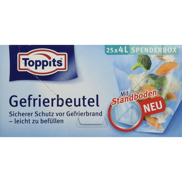 Toppits Freezer Bags, 4 Liter, Stand Base, Clear (Pack of 25)