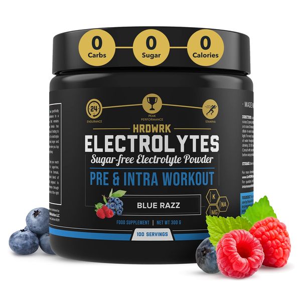 HRDWRK Electrolytes Powder with Magnesium, Potassium - Sugar Free Electrolytes Boost Endurance and Reduce Fatigue with This Electrolytes Supplement - Maximum Hydration - Keto Friendly