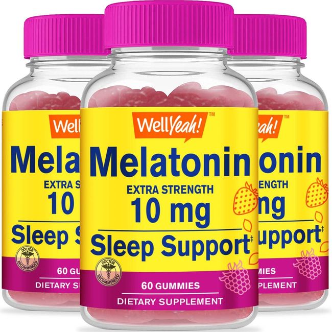 WellYeah Melatonin Gummies 10mg -SLEEP SUPPORT-  Berry Flavor-60 Gummies(3 Pack)