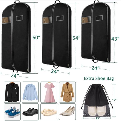 BALEINE Heavy Duty Garment Bag with Shoe Storage Travel Bag for Dresses, Suit, Coats Travel Essential (60")