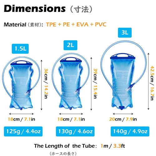 TRIWONDER 1.5-2-3L BPA Free Hydration Bladder Water Reservoir for Bicycling Hiking Camping Backpack (1.5L / 50oz(PEVA))