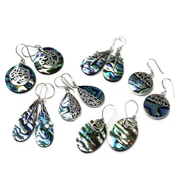 Ancient Wisdom Shell & Silver Earrings - Dragonflies - Abalone