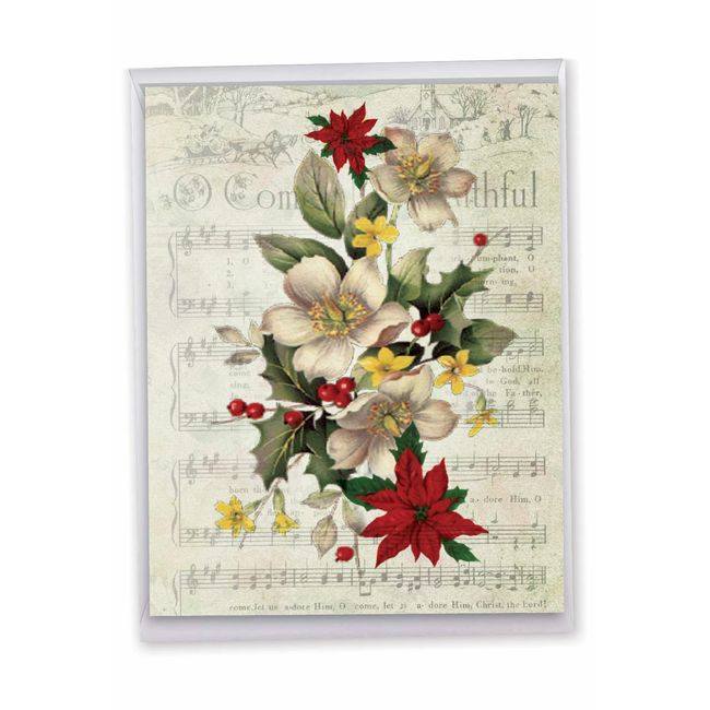 The Best Card Company - Jumbo Holiday Thank You Card (8.5 x 11 Inch) - Festive Holiday Notecard, Vintage Christmas Carol Song Sheets - Holly Notes J6650DXTG