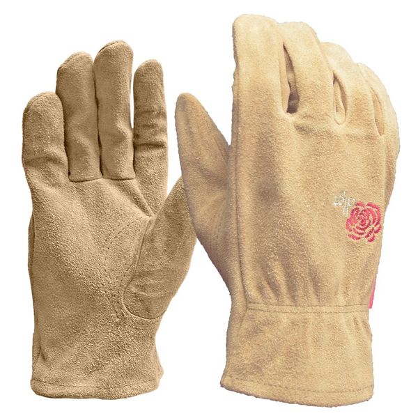 Digz Women's Full Suede Leather Garden Gloves | Durable Leather Gardening Gloves | Color: Pink Flower | Size: Medium