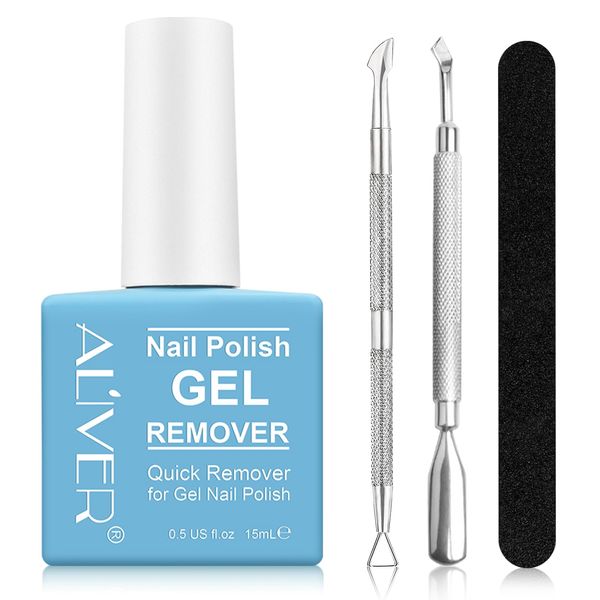 ZBQIEX Nail Polish Remover, Peel off in 3-5 Min, Quick & Easy Removes Gel Nail, Acrylic & Shellac Nails with Nail File + Cuticle Pusher + Nail Polish Scraper, Do Not Hurt Your Nails, blue