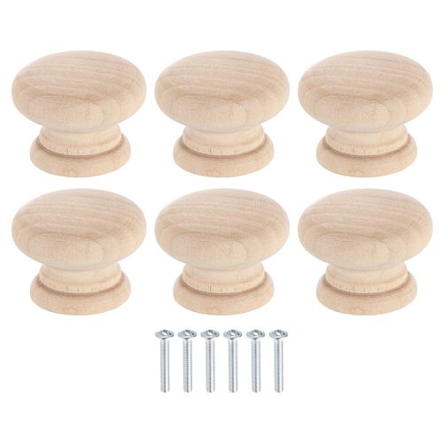 uxcell 6Pcs Round Wood Drawer Knob, 1 3/8" Diameter Round Dresser Knobs Wooden Knobs with Screws for Furniture Drawer Dresser Wardrobe Cupboard