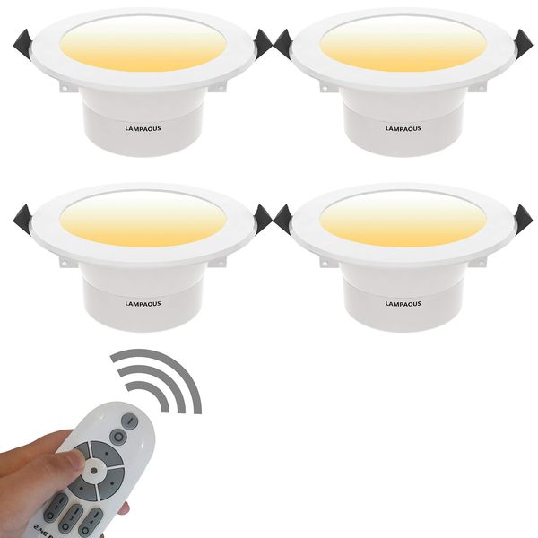 Lampaous 9w LED Downlight, Recessed Mount, Stepless Dimmable Ceiling Light (4 pcs), Compact, Remote Controlled, Dimmable & Tonable (3000k, 4000k, 6000k, Night Light Modes)