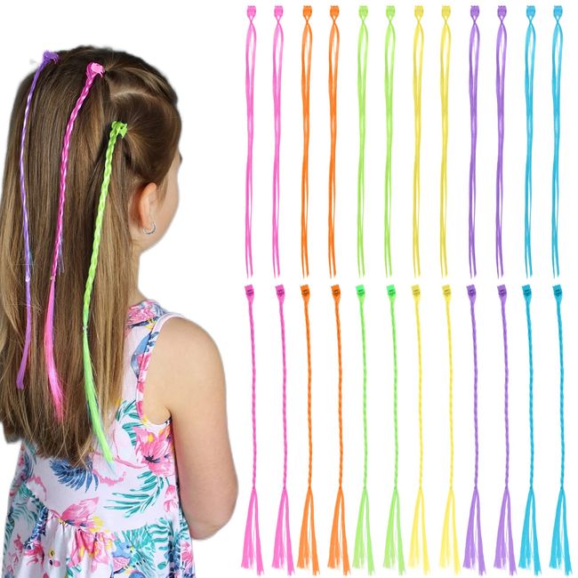 36 Pcs Kids Hair Extensions with Hair Clips, VEGCOO Braided Hair Hair Accessories for Girls Hair Decor Party Favors Children Performance(12 Colours)