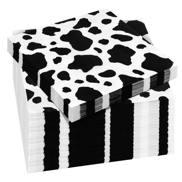 durony 72 Pack Cow Party Napkins Cow Print Animal Cloth Napkin 3-Layers Farm Animal Party Napkins for Cow Print Birthday Tableware Dinner Party Supplies