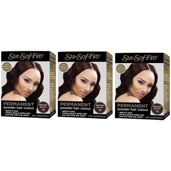 Sta-Sof-Fro Permanent Hair Color Powder Covers Grey & White Hair - Brown Black (Pack of 3)