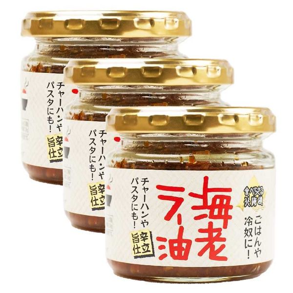 Eatasaru Hokkaido Shrimp Chili Oil, 3.2 oz (90 g), Dried Shrimp, Garlic Sprouts, Set of 3