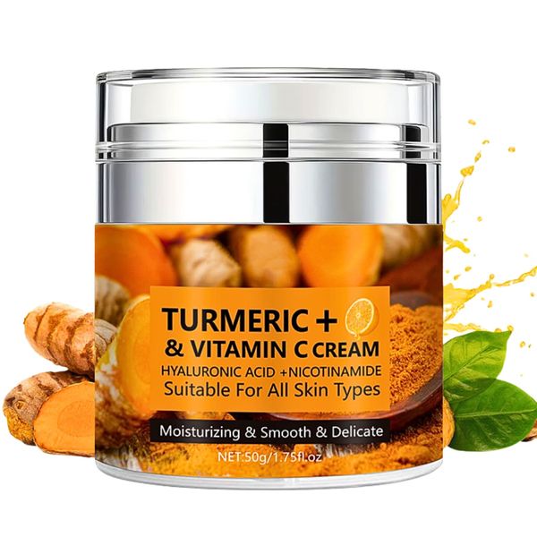 Vitamin C + Turmeric Face Cream, Vitamin C Face Moisturiser, Anti Aging Face Cream, Brightening Night & Day Cream, Dark Spot Remover for Face & Body, Moisturizing & Smooth & Delicate Skin