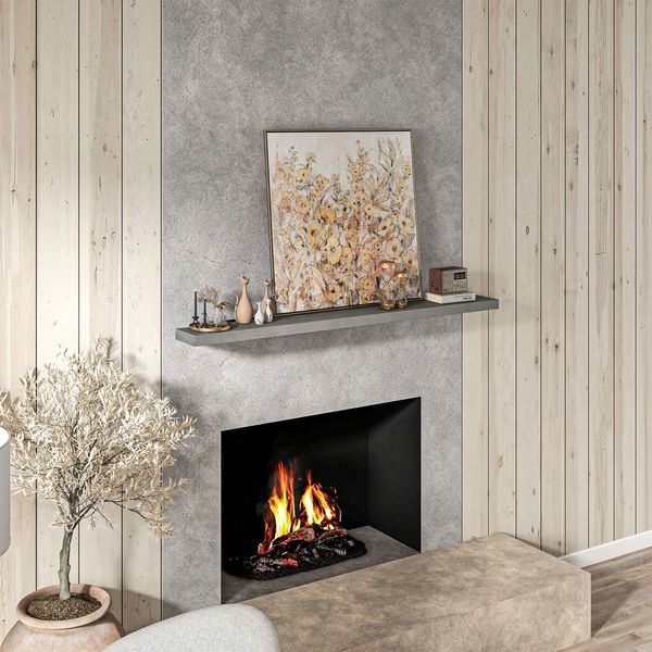 71.75" Fireplace Mantel Pine Wood Floating Shelf Wall Mounted Gray