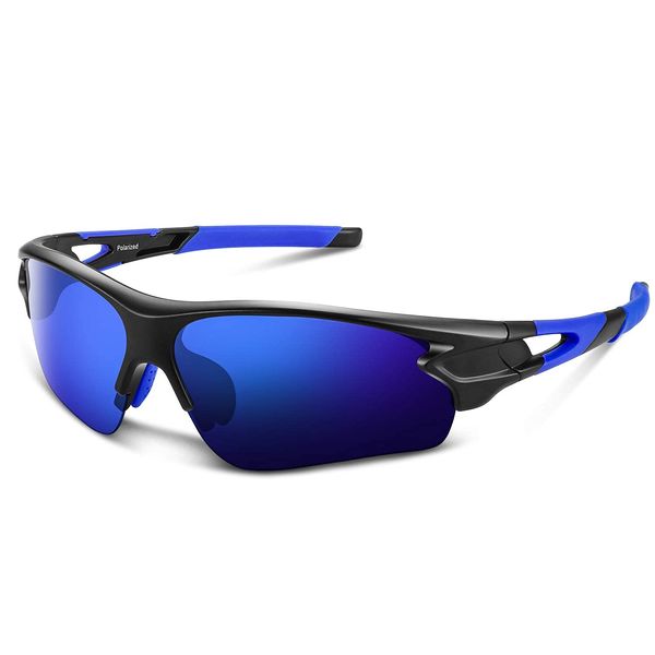 Tac Polarized sports sunglasses for Men Women Youth Baseball Military Motorcycle Fishing (MATTE BLUE)