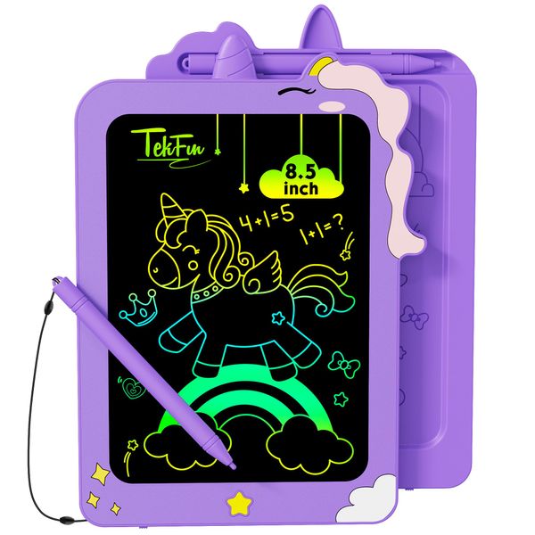 TEKFUN Birthday Gifts for Girls, 8.5inch Doodle Board, LCD Writing Tablet for Kids, Writing Pad Drawing Tablet, Travel Toys for 3 4 5 6 7 8 Year Old Boys Girls Birthday Christmas Gifts(Purple)