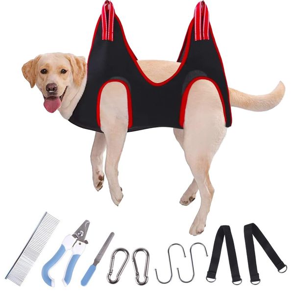 10 In 1 Dog Grooming Hammock with Comb & Nail Clippers Dog Clipping Harness Holder Durable Dog Nail Trimming Hammock for Nail Clipping and Bath Grooming(L/M/S) (L)