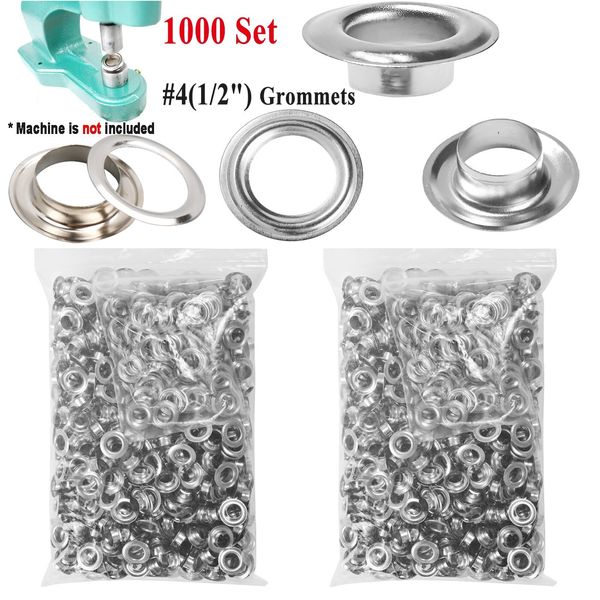 1000 Grommet Kit #4 1/2" Inside Diameter Punch Setting Tool Metal Eyelets+Washer