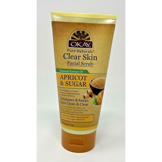 Okay Pure Naturals Clear Skin Facial Scrub Apricot & Sugar 6oz FREE SHIPPING