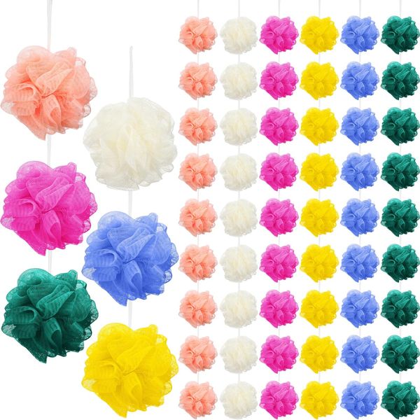 100 Pcs Bath Sponge Shower Loofahs Bulk Bath Luffas Exfoliating Body Scrubber Pack Assorted Colors Mesh Balls Travel Cleaning Wash Puff Bathing Accessories for Kids Women Men Body Wash, 6 Colors