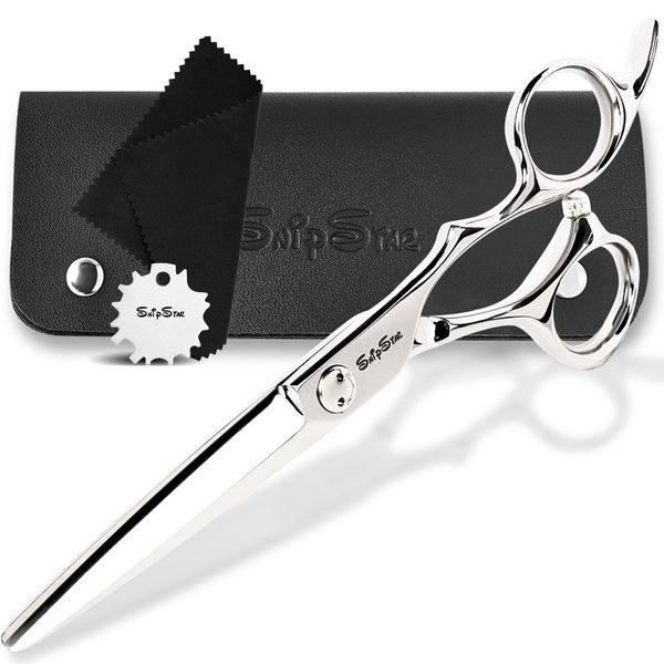 Hair Cutting Scissor CNC 440C Professional Hair Scissor 6.5 inch Sharp Convex Blade Shears Hair Cutting Round Tip Hair Shears with Tension Adjuster and Leather Case for Beginner Hairdresser and Home