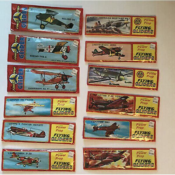 80s WW2 Glider Airplane Toy Models Power Prop Flying Glider Lot Of 12