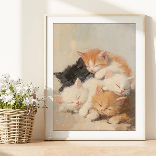 Sleepy Kittens Purrfect Peace Art Print - 8x10 | Cute Room Décor for Girls | Girls Room Wall Art for Bedroom | Living Room Wall Pictures | Bathroom Wall Art for Farmhouse Décor