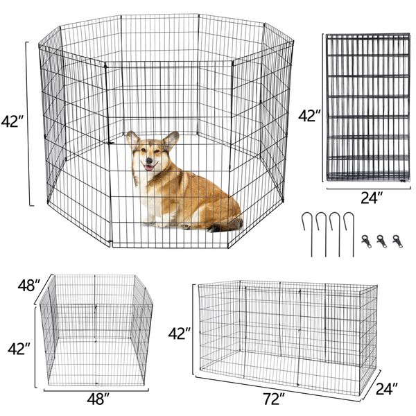 42" Pet Playpen Metal Protable Folding Animal Dog Fence 8 Panel Indoor Outdoor