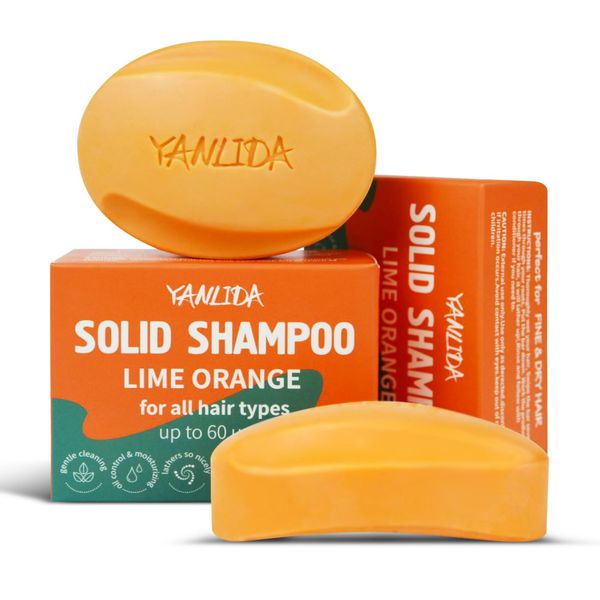 Shampoo Bar with Lime Orange Oil Promotes Hair Growth, Strengthening Cleansing and Moisturizes All Hair Types, pH balanced, Sulfate Free Vegan Soap Bar for Hair Scalp Care (2pcs 3oz Each)