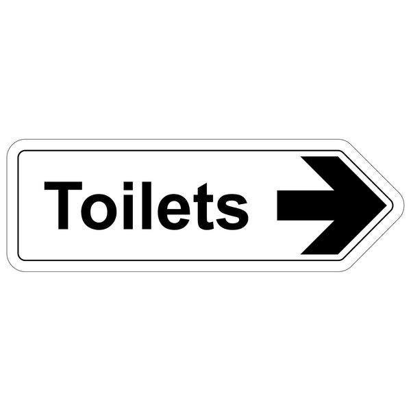 V Safety Shaped Safety Sign - Toilets Arrow Right - 300X100 - 1MM Rigid Plastic