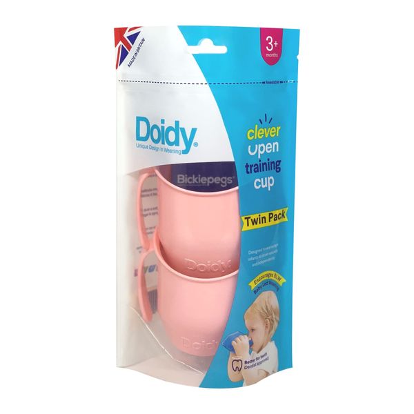 Doidy Cup - Training Cups for Toddlers & Babies - Unique Slanted Design Two Handles Baby Beaker - Great Weaning Cup for Milk, Water - Use from 3-6 Months, 200ml, PP Material (Pink+Pink)