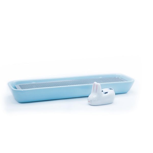 Incense Holder Stylish Design, Incense Burner Set that can be placed horizontally with Incense Holder, Perfect for Healing Incense, Buddhist Altar Supplies, Cute Cat and Rabbit Incense Holder Included (Light Blue, Rabbit)