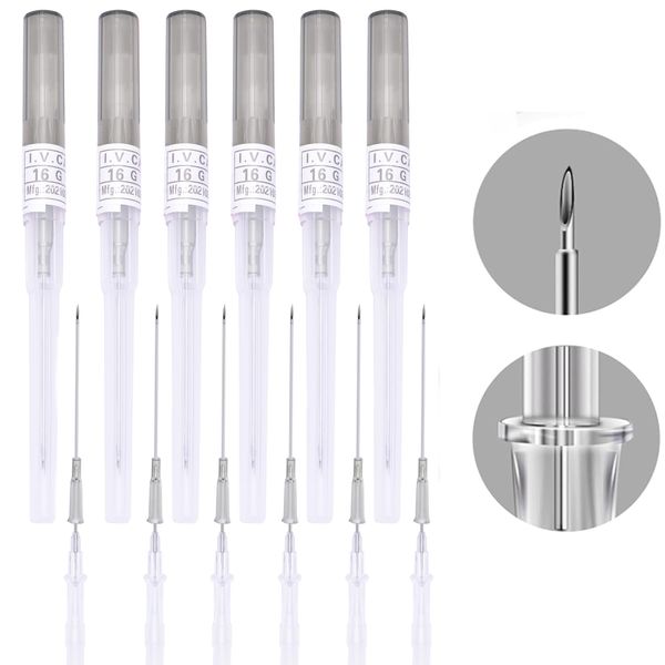 NIUSIMAN Piercing Needle,6 Pieces 16G(1.2mm) IV Catheter Piercing Needles Disposable Stainless Steel Hollow Body Piercing Needles for Ear Nose Belly Navel Nipple Piercing